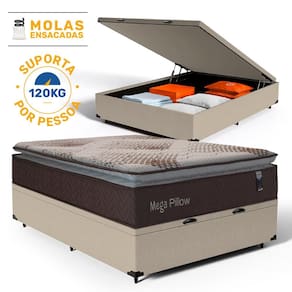 Cama Box Baú com Colchão de Molas Ensacadas Mega Pillow Casal 138cm