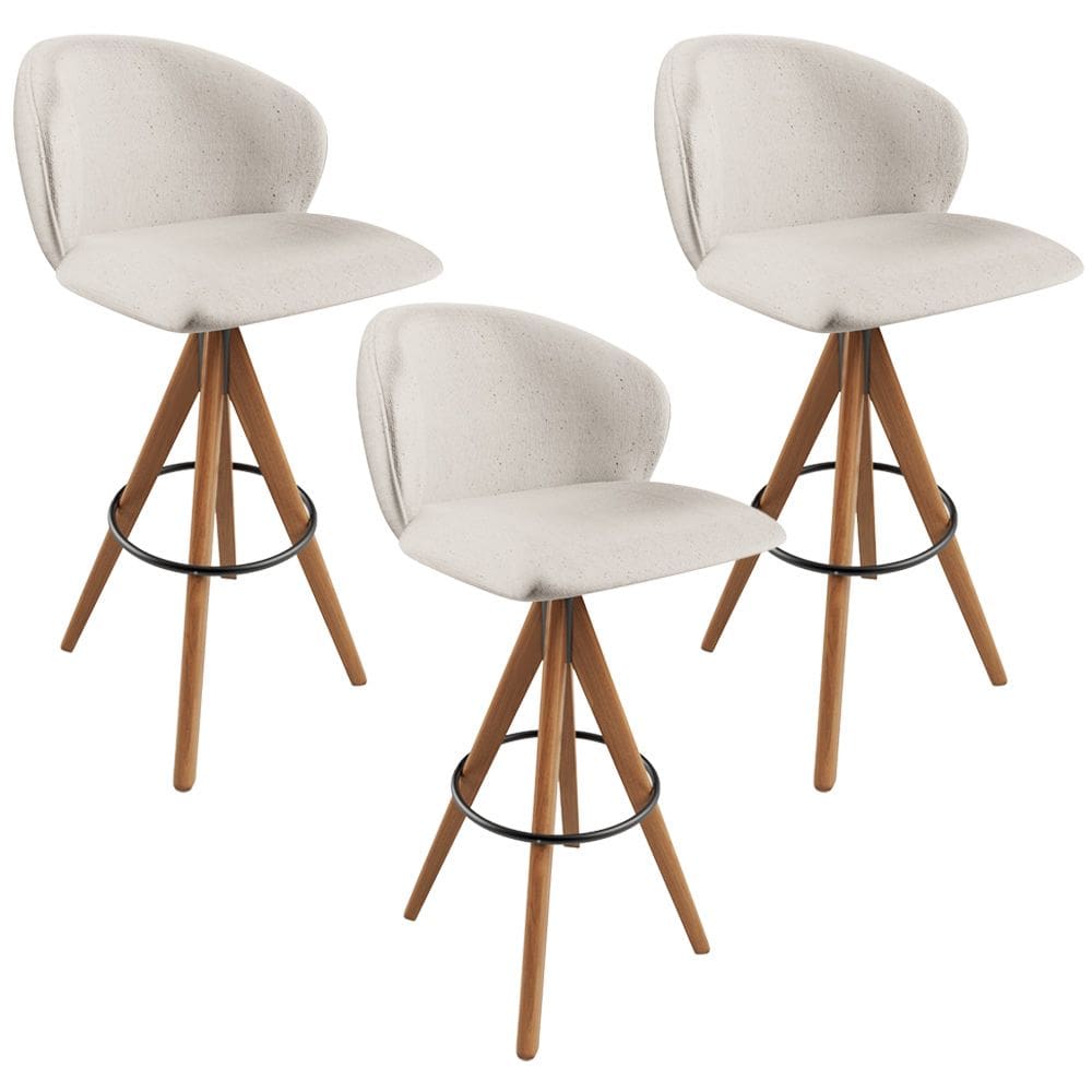 Kit 03 Banquetas Alta Bar Cozinha Sala de Jantar Bar Mia L02 Linho Cru - Lyam Decor