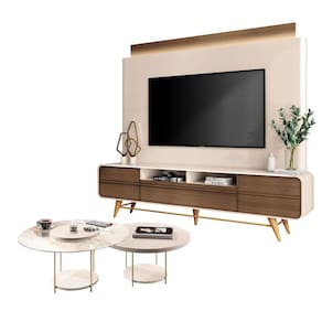 Estante Home Theater Nobre Off White Castanho e Kit Mesa de centro Sky Off White- HB Móveis