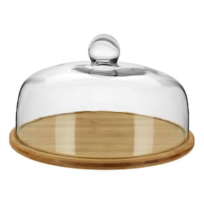 PRATO BOLO TAMPA VIDRO BAMBU 19x33x33cm NATURAL BOLEIRA