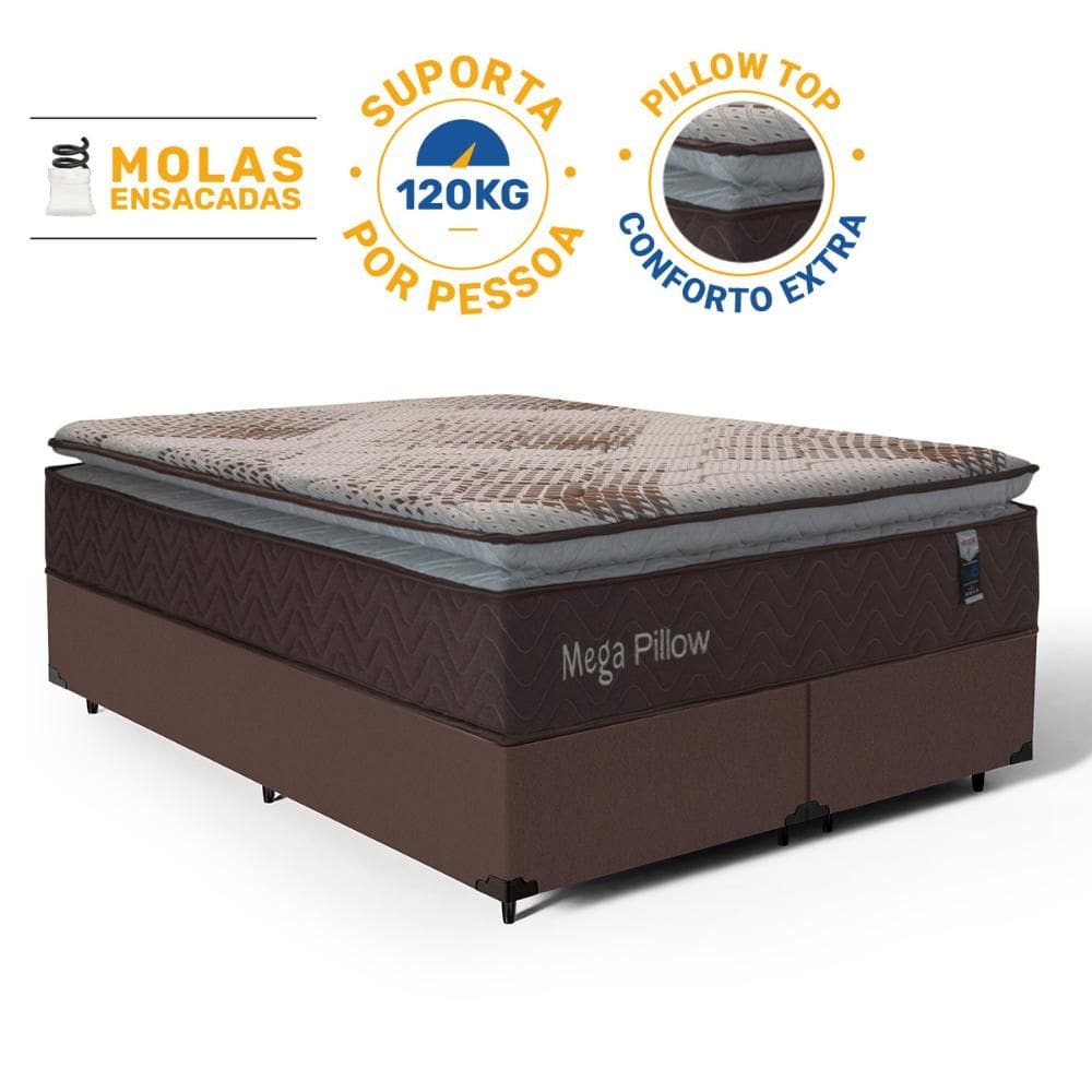 Cama Box com Colchão de Molas Ensacadas Mega Pillow Queen 158cm