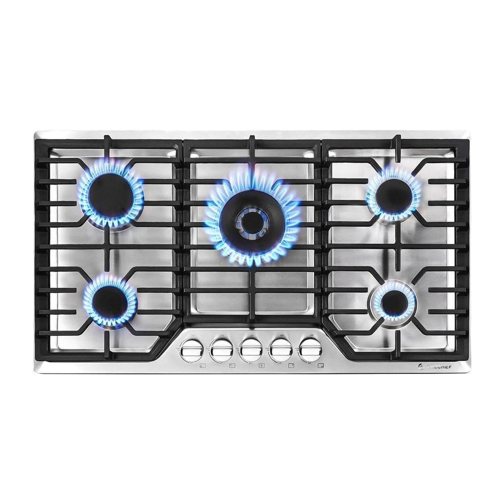 Cooktop A Gás Amzchef 36 Com 5 Bocas Sabaf, Conversível Ng-lpg inox