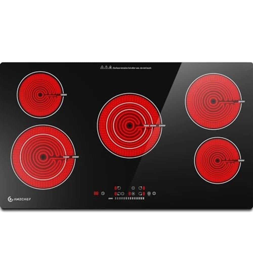 Cooktop Elétrico Amzchef 36 Com 5 Bocas, 8900w E Controle Touch preto