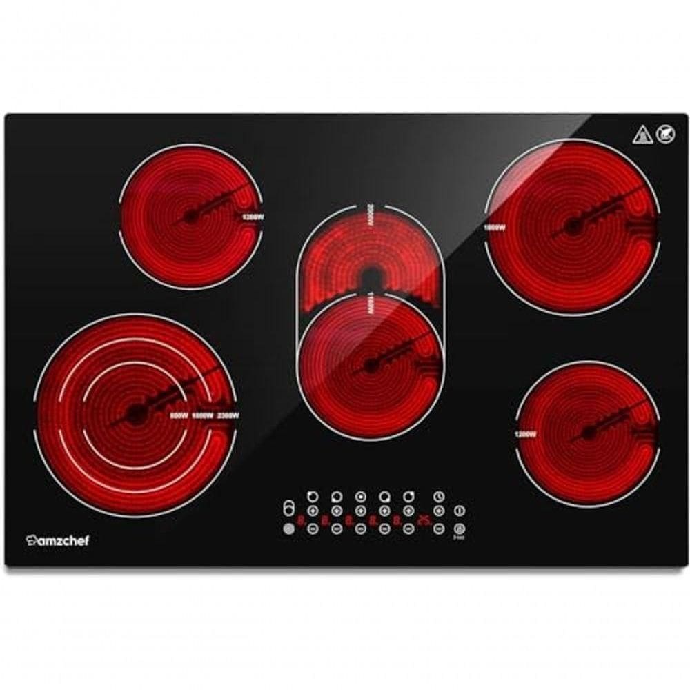 Cooktop Elétrico Amzchef 30 Com 5 Bocas, 8500w E Controle Touch preto