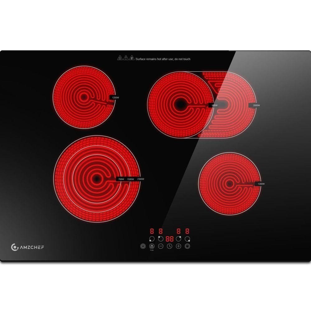 Cooktop Elétrico Amzchef 30 Com 4 Bocas, 6700w E Controle Touch preto