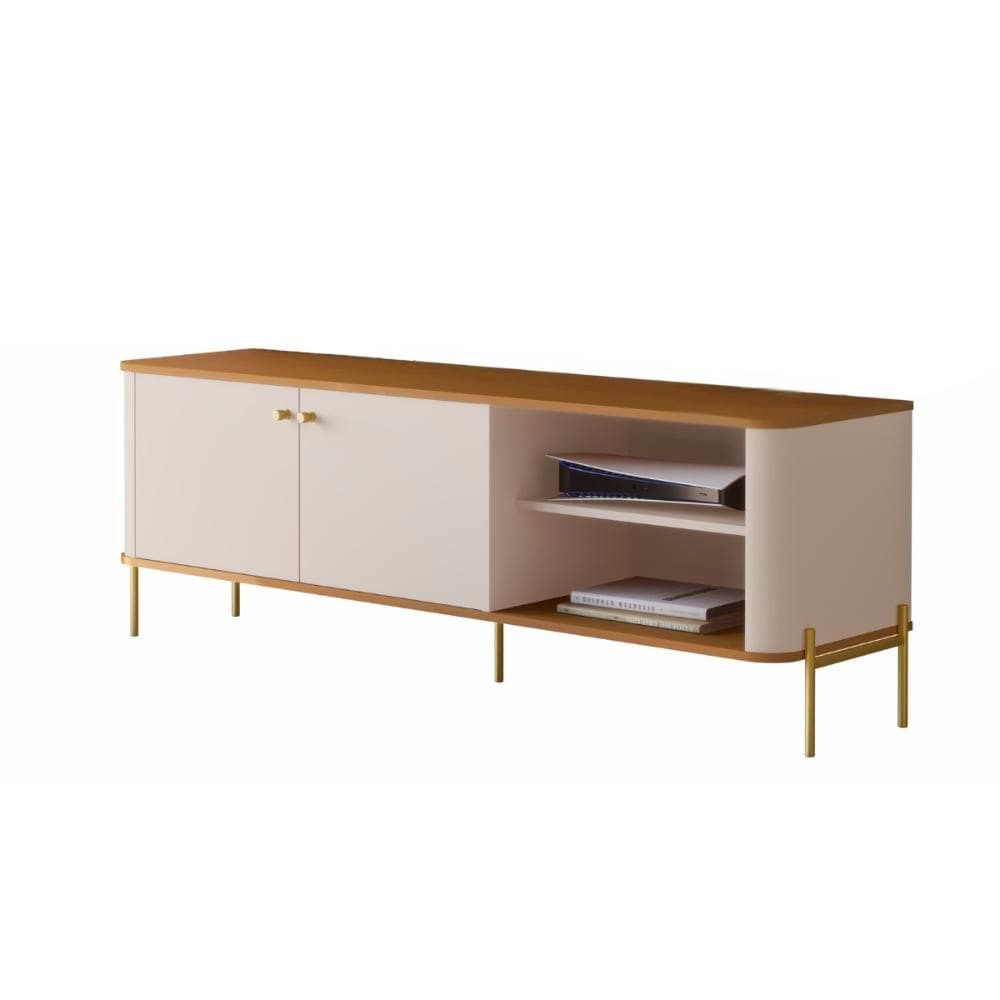 Rack Para TV Tucupí Off White Nature Dourado JB Bechara