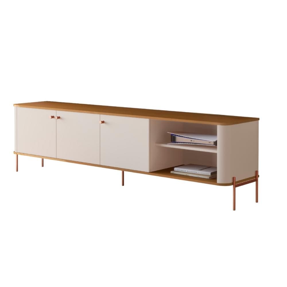 Rack Para TV Tucupí 1.8 Bancada Off White Nature Bronze JB Bechara