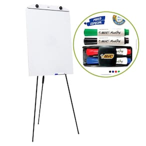 Flip Chart Quadro Branco 60x90cm Tripé Retrátil com 4 Marcadores e Apagador