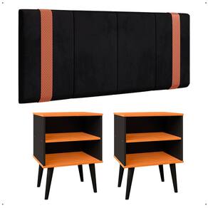 Kit 2 Mesinhas Cabeceira Preto/Cinamomo Nicho Prateleira Organizadora Painel Suspenso Parise Cama Box Casal 1,40 Suede - Lojas RPM