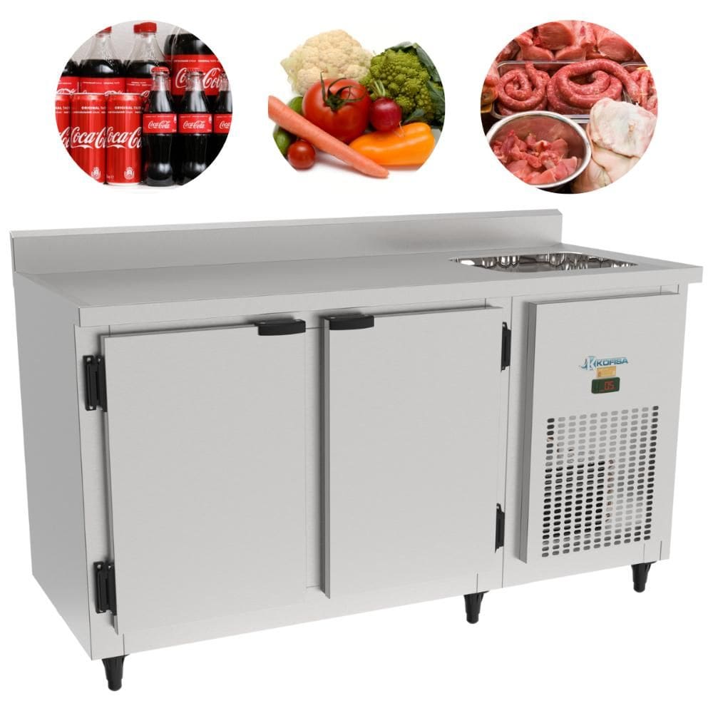 Balcão De Serviço Com Pia Inox 2 Portas Refrigerador 1,50m KBSP-150DP Kofisa