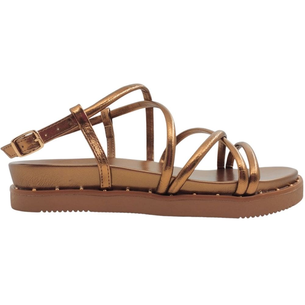 Sandália Feminina Papete Flatform Casual Dia a Dia Passeio Trabalho Metalizada Conforto Via Marte 169-004