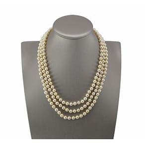 Luxuoso Colar Pérolas 3 Camadas Fecho Ouro Branco Diamantes