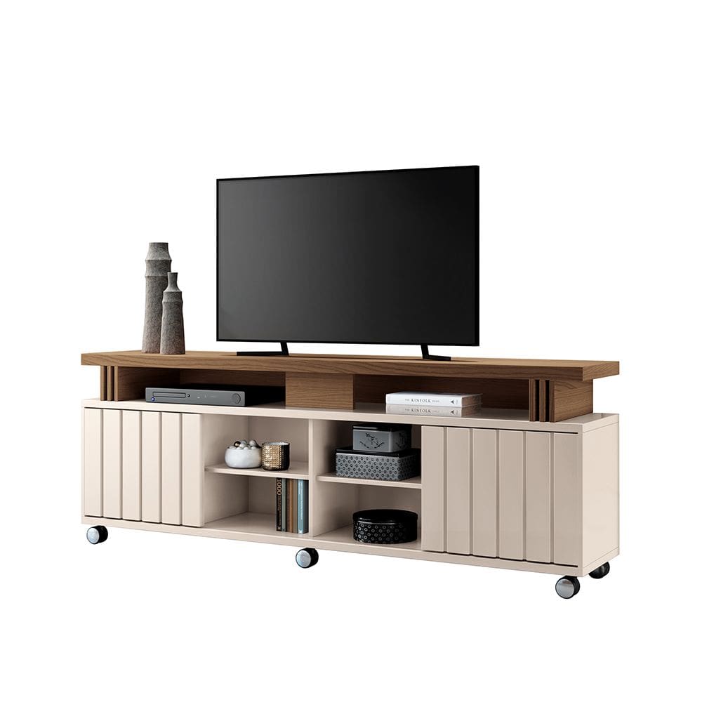 Rack para Sala Bancada de TV 70 Pol 180cm Sora 1.8 Off White/Castanho H01 - D`Rossi