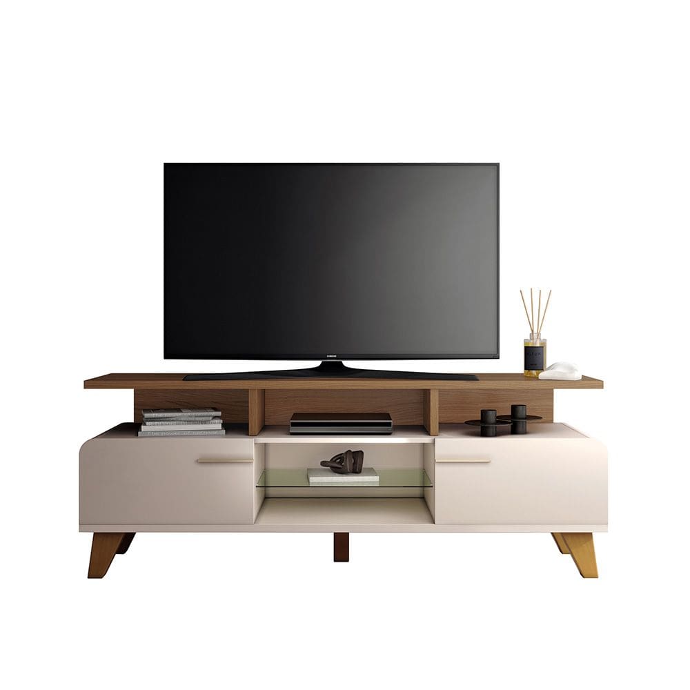 Rack para Sala Bancada de TV 70 Pol 200cm Zuri 1.6 Castanho/Off White H01 - D`Rossi