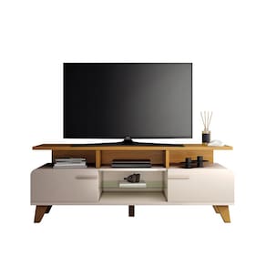 Rack para SalaBancadadeTV 70 Pol 200cm Zuri 1.6 Off White/Cinamomo H01 - D`Rossi