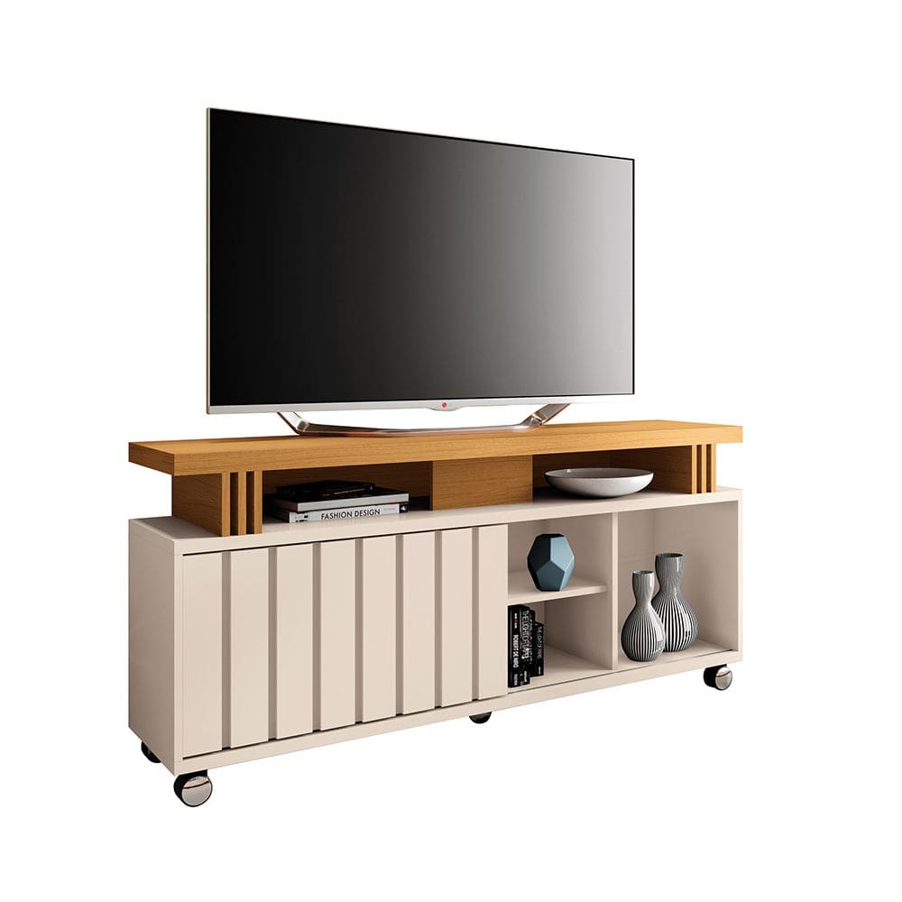 Rack para Sala Bancada de TV 70 Pol 180cm Sora 1.3 Off White/Cinamomo H01 - D`Rossi