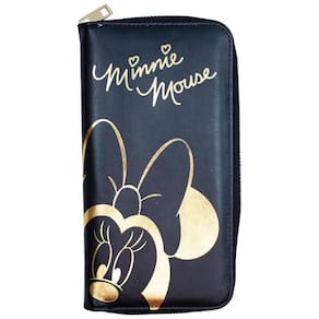 Carteira De Mão Preta Minnie Mouse Brilhante Dourada Grande