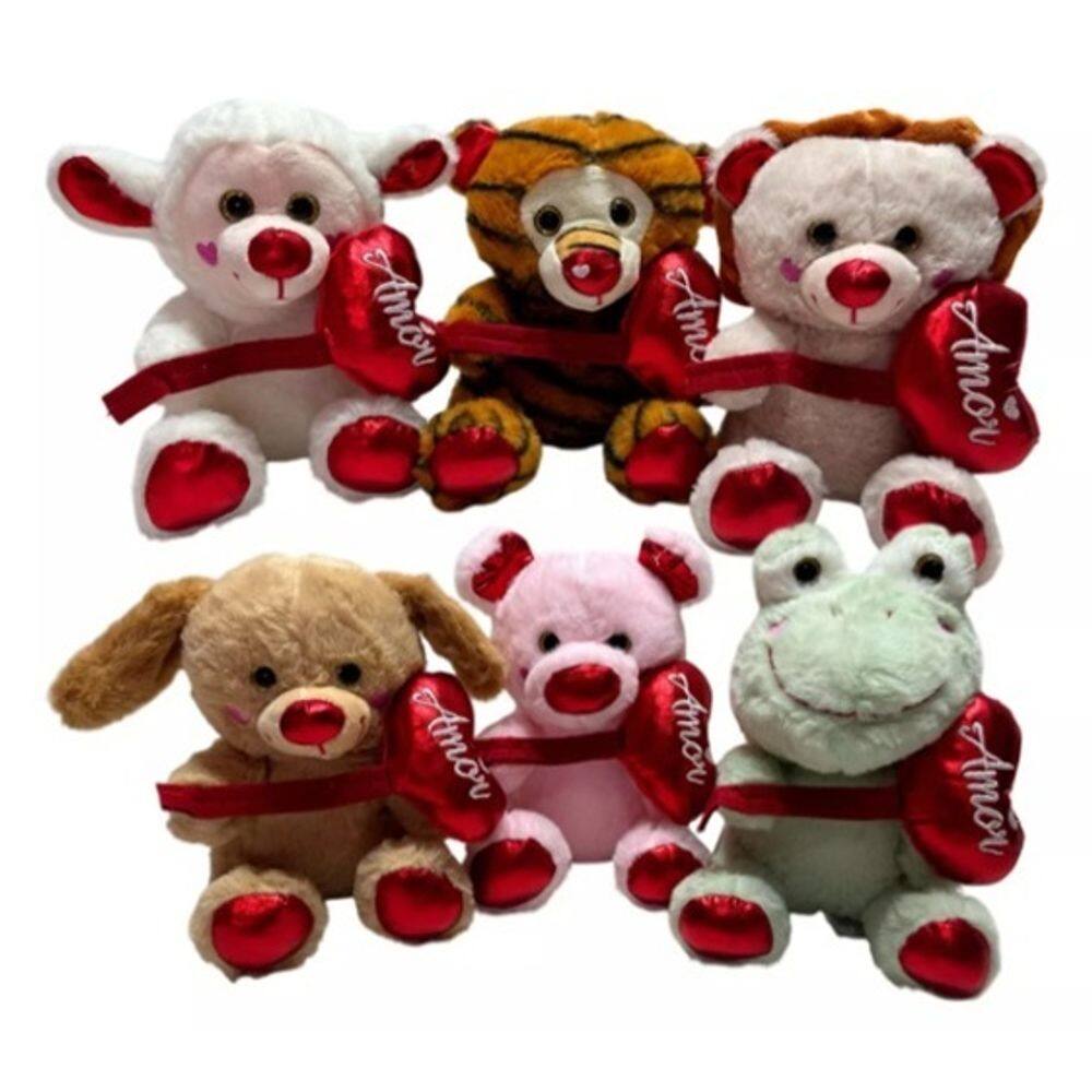 Kit 6 Ursinhos De Pelucia Com Coracao Amor Cesta Romantico 20cm