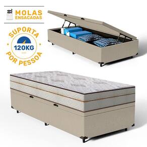 Cama Box Baú com Colchão de Molas Ensacadas Luxury Solteiro 88cm
