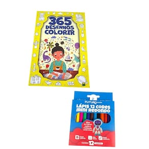 Livro 365 Desenhos Para Colorir + 12 Lápis De Cor 9Cm- Kit