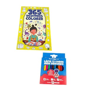 Kit Livro 365 Desenhos Para Colorir + 12 Lápis De Cor 9Cm