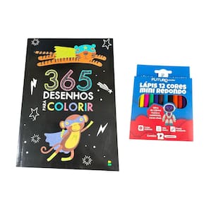 365 Desenhos Livro Infantil Colorir + 12 Lápis De Colorir
