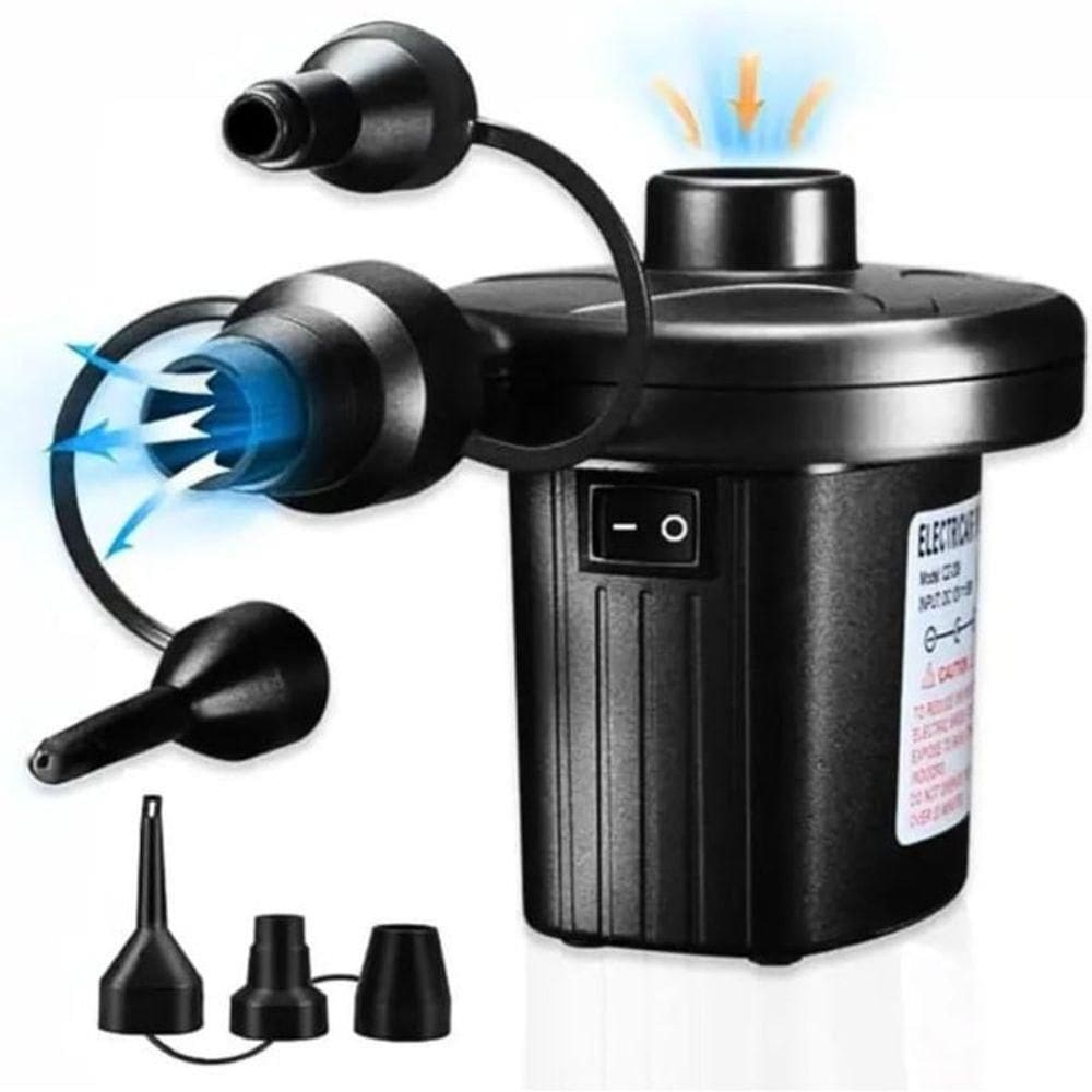 Bomba De Ar Elétrica Encher Colchão Boia Piscina Bomba Pneumática Inflador 12V Com Bicos Preto Bivolt