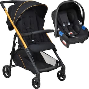 Carrinho de Bebe com Bebe Conforto Burigotto Tak Metal Gold