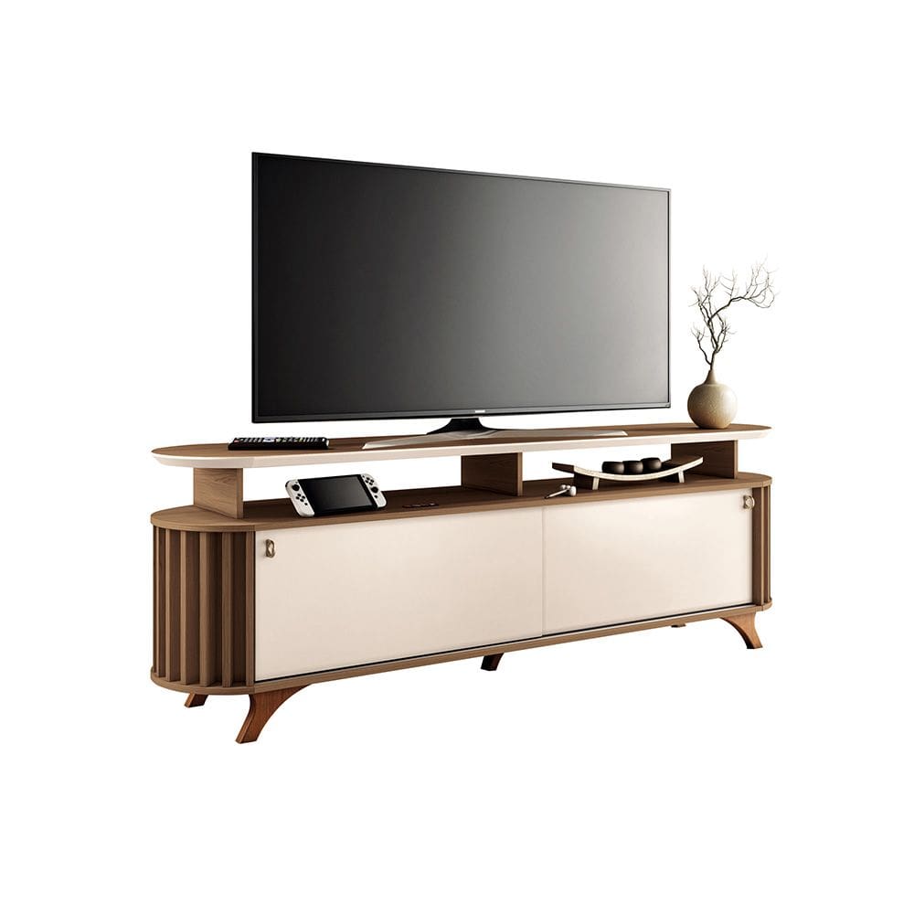 Rack para Sala Bancada de TV 70 Pol 181,5cm Riley Castanho/Off White H01 - D`Rossi
