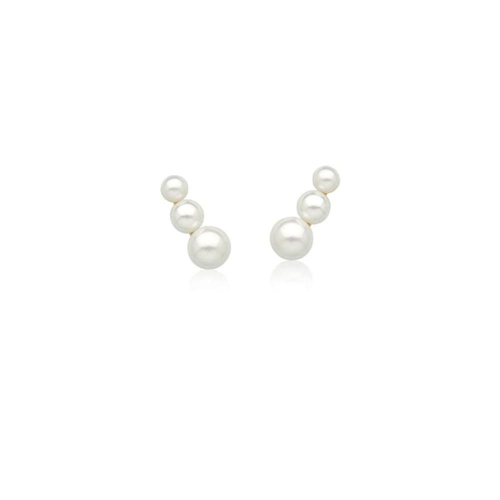 Brinco Ear Cuff Astrid Com Três Pérolas Banhado Em Ouro 18k