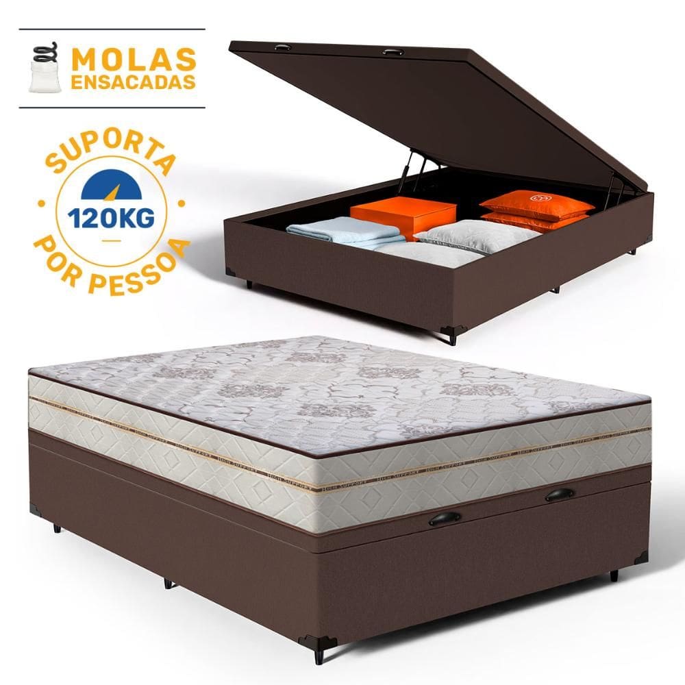 Cama Box Baú com Colchão de Molas Ensacadas Luxury Casal 138cm