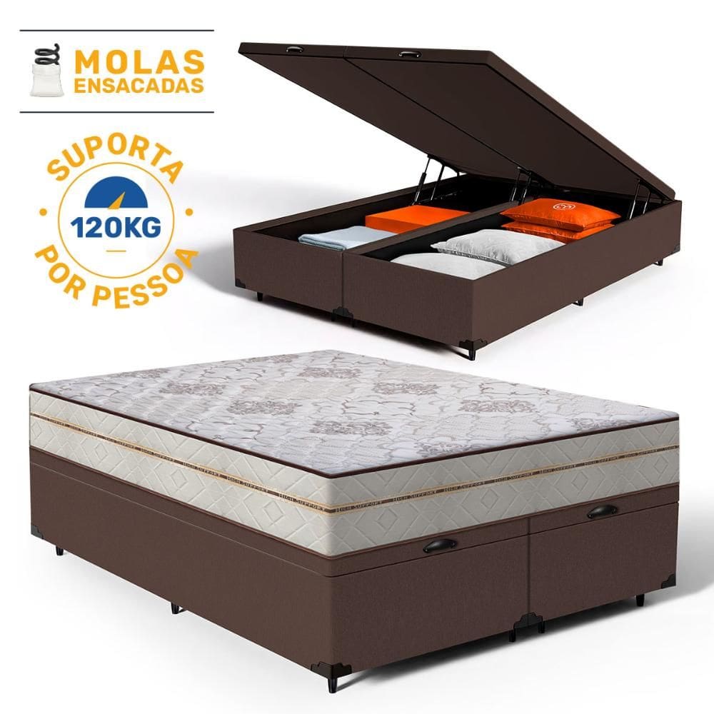Cama Box Baú com Colchão de Molas Ensacadas Luxury Queen 158cm