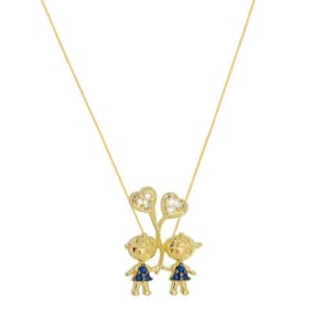 Colar Filhos Dois Meninos Com Zirconias Banhado Ouro Semijoia