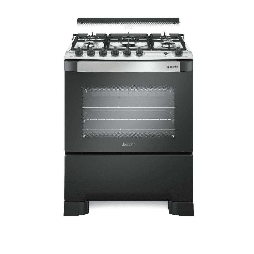 Fogão 5 Bocas Mueller Decorato Gourmet G3 Tripla Chama Preto Fosco Bivolt
