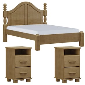 Cama Casal Classica 02 Mesas de Cabeceira Madeira Maciça Freijo Milani Store