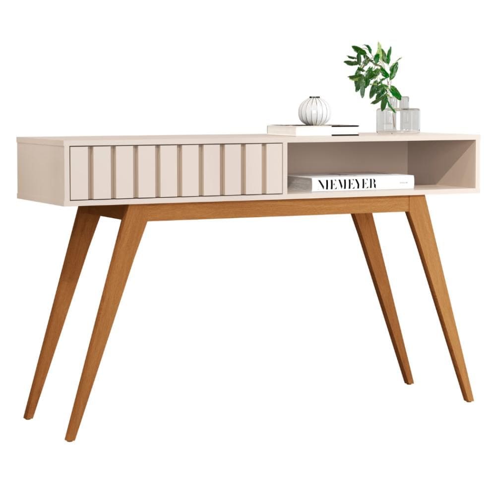 Aparador Ripado Açaí com 1 Gaveta Off White JB Bechara