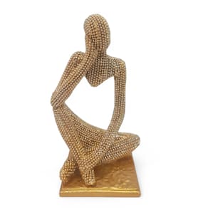 Enfeite de resina Pensador Com Pedras Brilhants Dourado 13cm