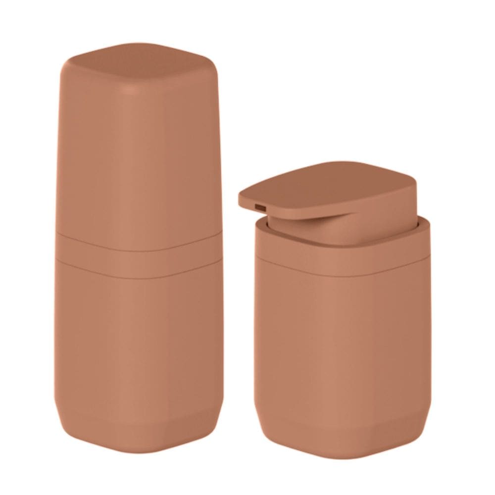 Conjunto de Porta Escova e Porta Sabonete Líquido Aura Marrom Amêndoa - Ou