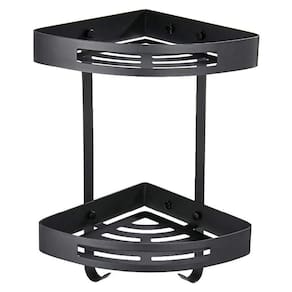 Suporte Canto 2 Prateleiras Banheiro Parede Organizador Aluminio Preto