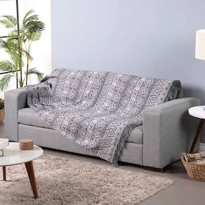 Xale Para Sofá Com Franja Luxor 1 Peça 2,10m X 1,35m 60% Algodão - 40% Poliéster Tecido Jacquard - Cinza Geométrico