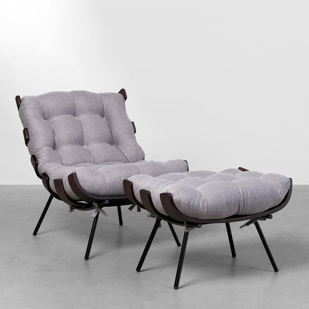Poltrona com Puff Costela Slim Dark - Cinza