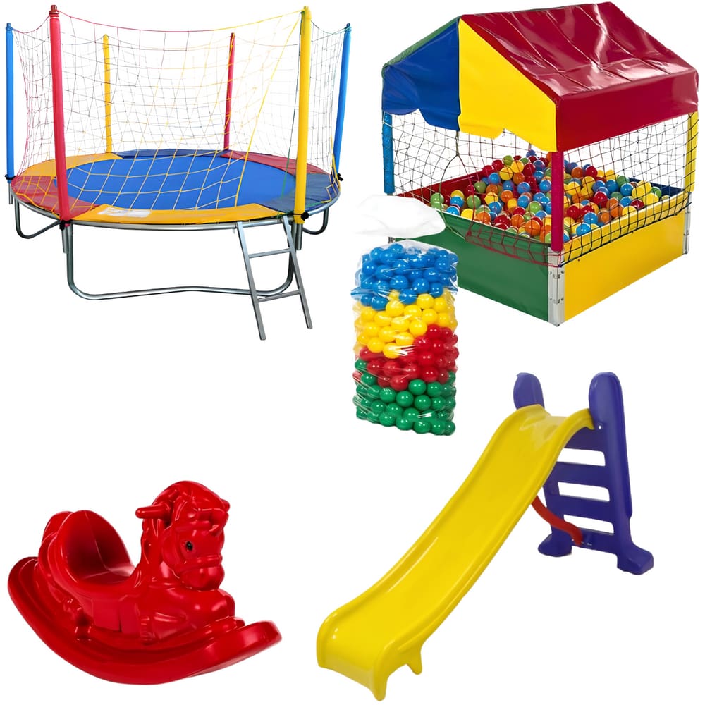 Cama Elástica 2,30m Piscina de Bolinha 1,00m c/ 500 Bolinhas Escorregador Médio Gangorra 1 Lugar