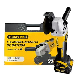 Lixadeira Esmerilhadeira Angular 21V – 8000RPM, 2 Baterias 3.0Ah, 2 Discos de 5", Torque Ajustável, Maleta e Carregador Incluso