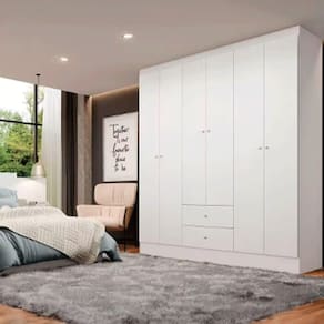 Guarda-Roupa Casal THB Astor, 6 Portas de Bater, Branco, 153 cm