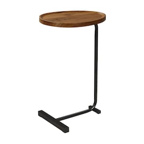 Mesinha de Apoio para Braço do Sofá Oval em Metal Marrom e Preto MDF 62cm 15084-PL