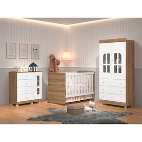Quarto de Bebê Completo com Guarda Roupa, Cômoda e Berço Katatau Branco/Mezzo - Rede Móveis
