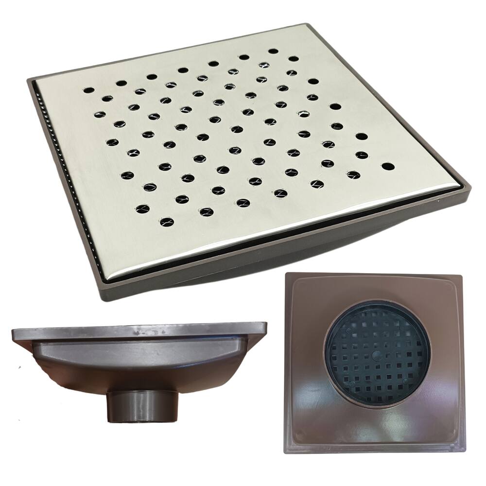 Ralo Quintal 20x20 Inox 304 modelo Bolinha Coletor Marrom Saída 100mm e 2 Telas Anti Insetos