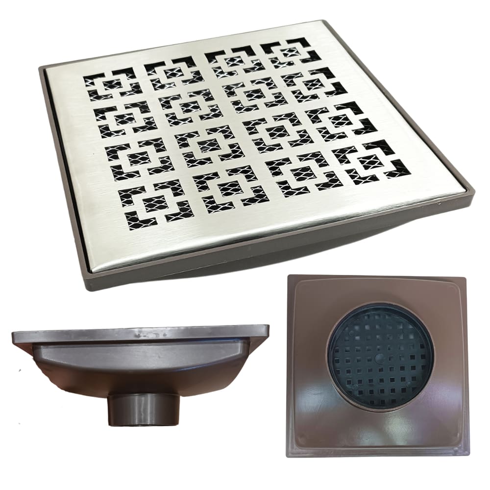 Ralo Quintal 20x20 Inox 304 modelo Dubai Coletor Marrom Saída 75mm e 2 Telas Anti Insetos