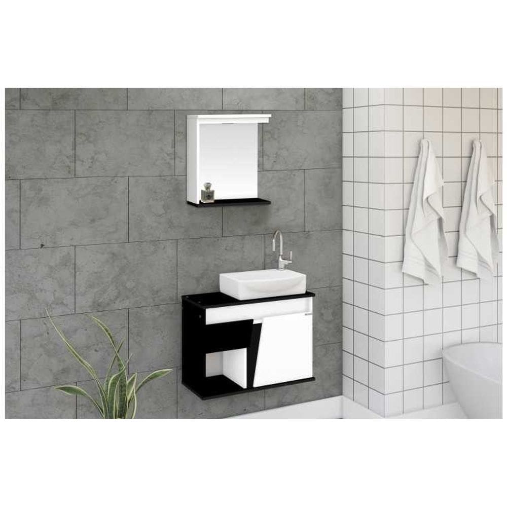 Kit Armario Banheiro Suspenso Sicilia 67cm Preto - Rorato