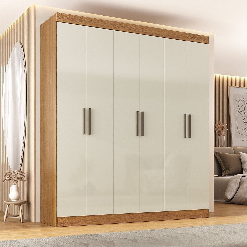 Guarda-roupa Canto Reto 6 Portas Paris Cinamomo/Off White